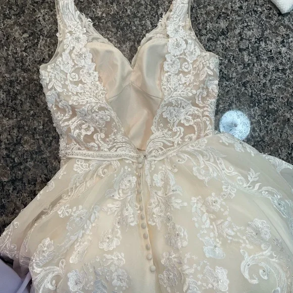 House of Wu Wedding dress.  Ivory/Nude size 12 fits like an 8. - Picture 9 of 12